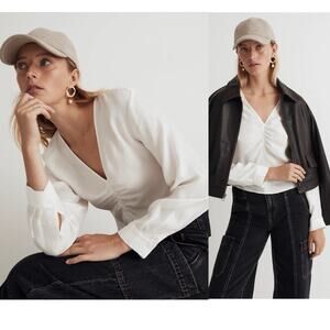 Madewell Brushed Ruched-Front Top Lighthouse 00‎